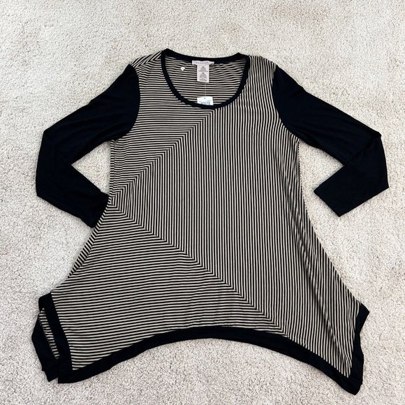 Philosophy Tunic Top Womens XXL Long Sleeve Scoop Neck Black Tan Striped NWT - Picture 7 of 16